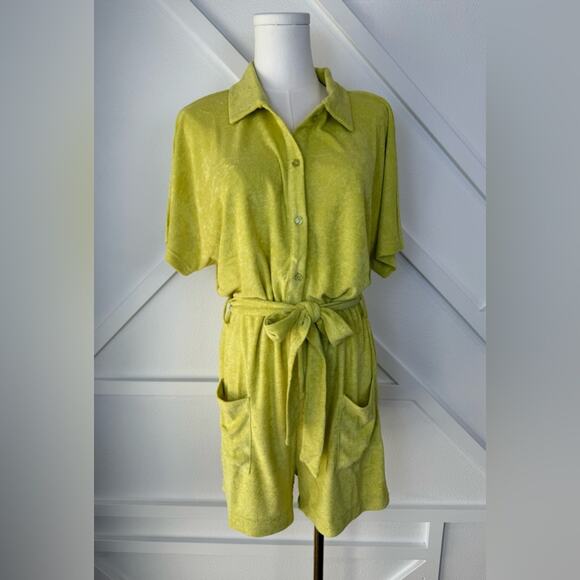 NWT Andie Swim Terry Button-Up Short Romper Honeysuckle Swim Cover Size Medium - Picture 1 of 8